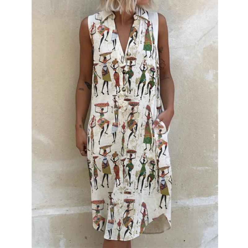 Vestido sin mangas holgado con estampado de solapa