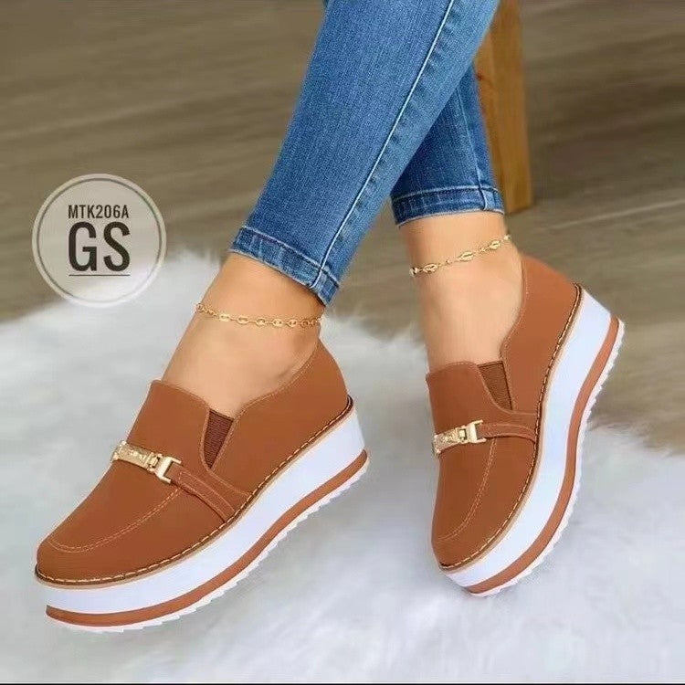 [W-Zapato] Zapatos Sin Cordones Muffin Con Punta Redonda