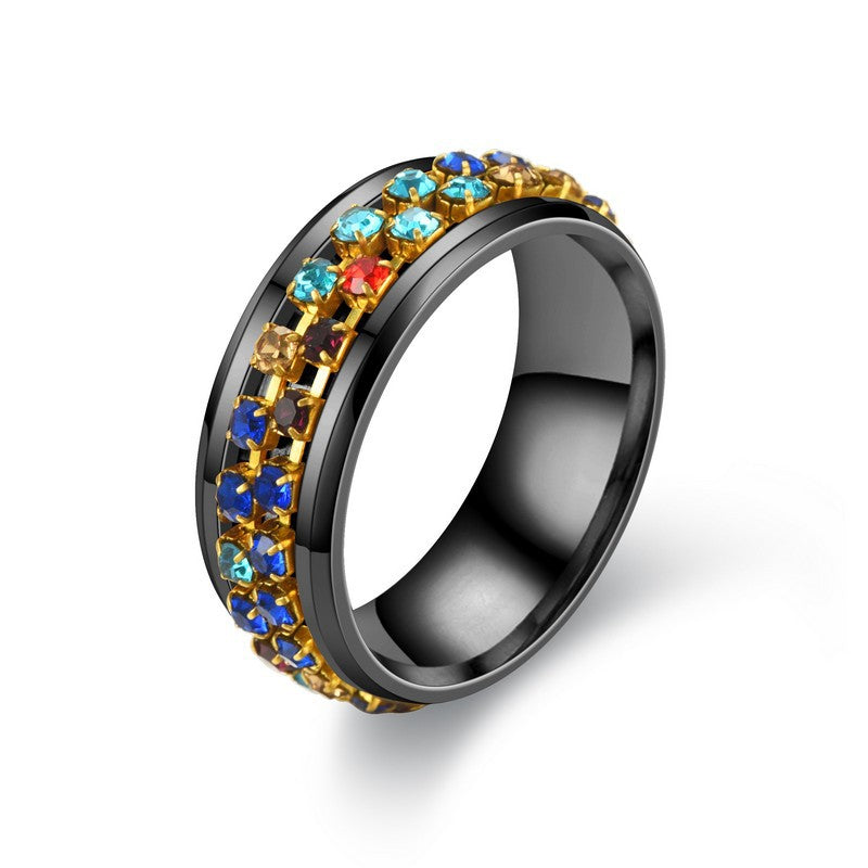 Anillo Giratorio De Acero Titanio De Acero Inoxidable Con Diamantes De Colores Para Mujer