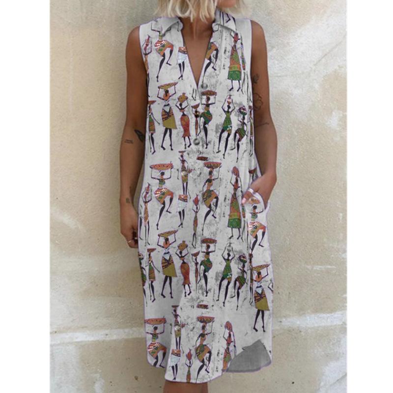 Vestido sin mangas holgado con estampado de solapa