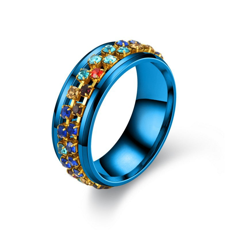 Anillo Giratorio De Acero Titanio De Acero Inoxidable Con Diamantes De Colores Para Mujer