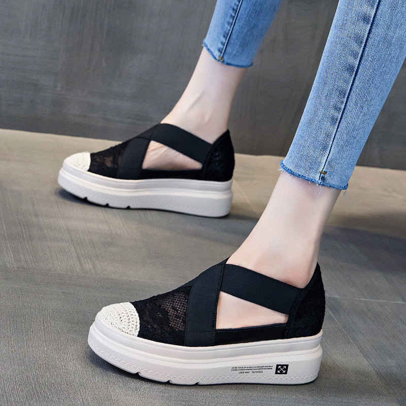 [W-Zapato] Aumento De 7 Centímetros Cómodo, Antideslizante Y Casual Zapatos De Mujer Talón De Pendiente Y Suela Gruesa