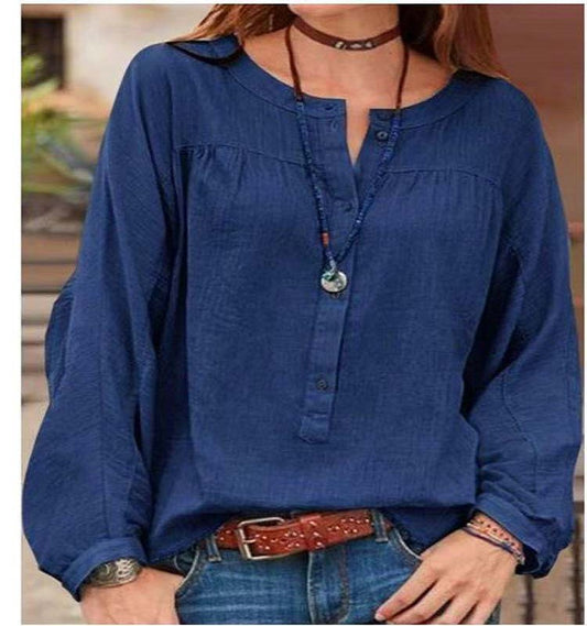 Blusa De Mujer Europea Y Americana, Color Sólido, Manga Larga, Tubo Abierto, Cuello Redondo, Camisa