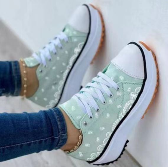 [W-Zapato] 2022 Primavera Nuevos Zapatos De Mujer Casuales De Plataforma De Lona Estampada De Suela Gruesa De Caña Baja