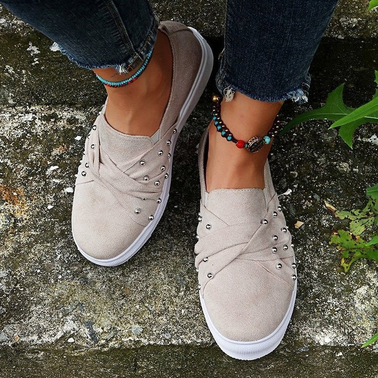 [W-Zapato] 2022 Zapatos Casuales Zapatos Sin Cordones De Encaje Plano Con Diamantes De Imitación