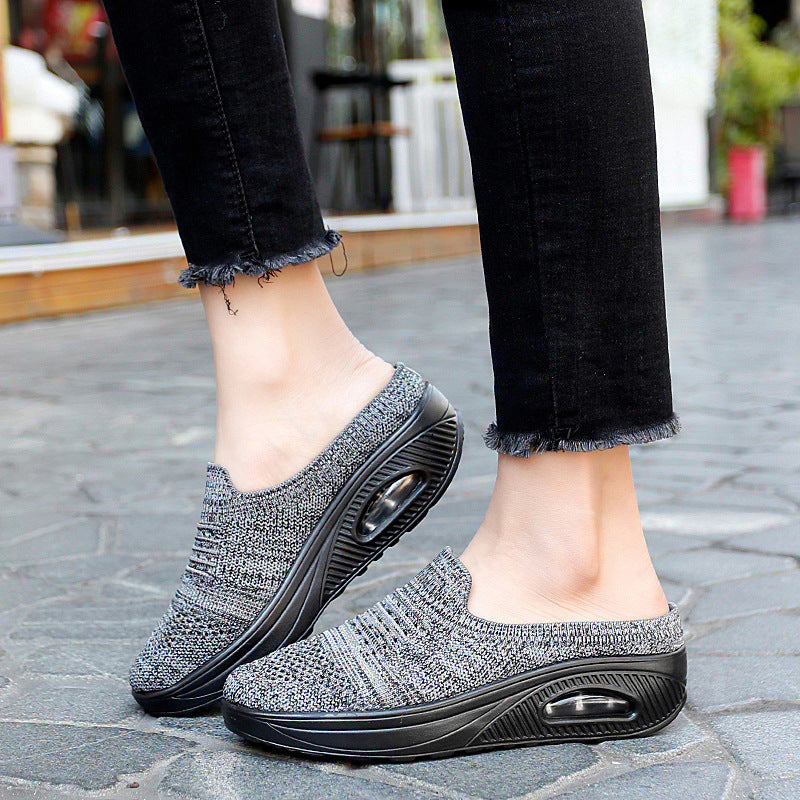[W-Zapato] Zapatos De Aumento De Altura Tejidos Voladores Zapatos Casuales Transpirables Resbalón En