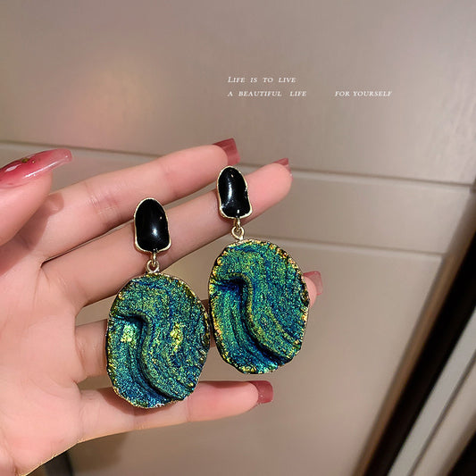 Pendientes De Oleorresina De Goteo De Aguja De Plata 925 Temperamento Femenino Pendientes De Estilo étnico De Moda Europea Y Americana Pendientes De Personalidad Exagerada Retro