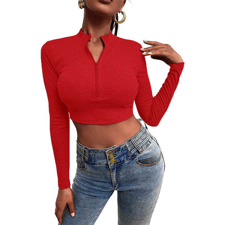 [W-Ropa] Camiseta Corta De Manga Larga Con Cremallera