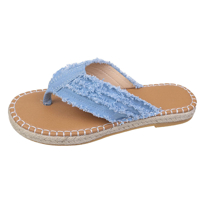 [W-Zapato] 2022 Verano Nuevas Sandalias Planas Con Flecos Y Punta Abierta