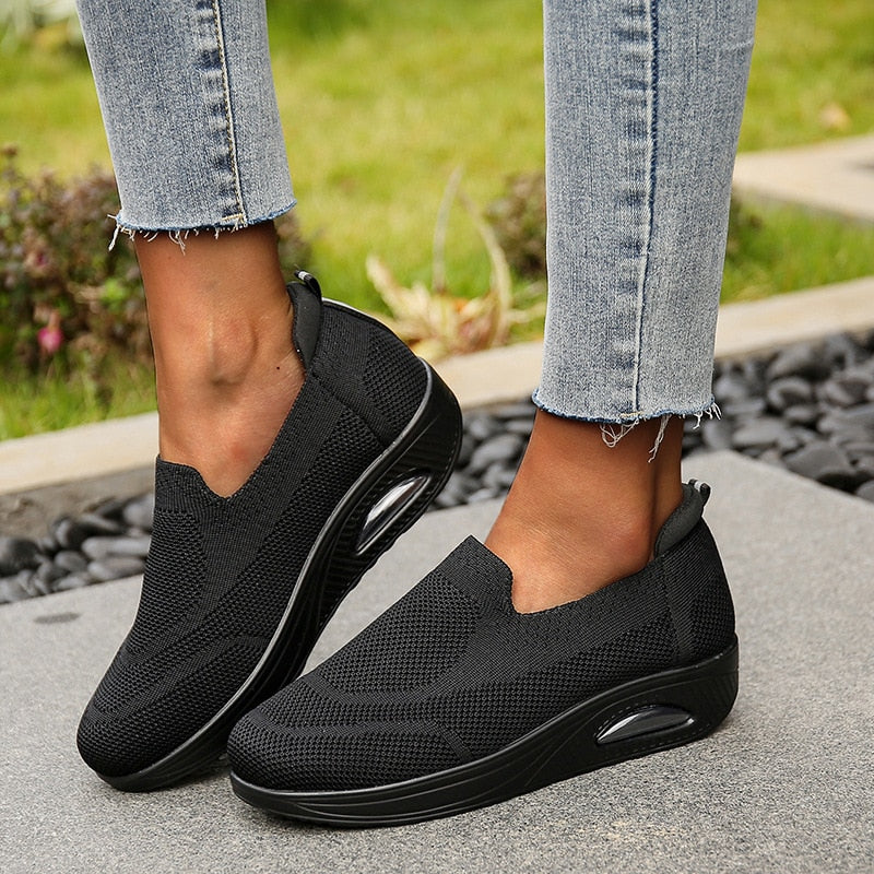 [W-Zapato] Zapatos Planos De Suela Gruesa Para Mujer Zapatillas Informales De Malla Para Caminar, Mocasines Sin Cordones