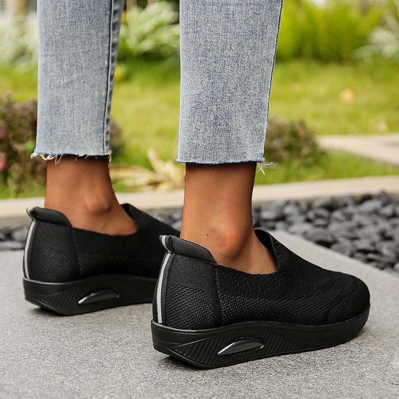 [W-Zapato] Zapatos Planos De Suela Gruesa Para Mujer Zapatillas Informales De Malla Para Caminar, Mocasines Sin Cordones