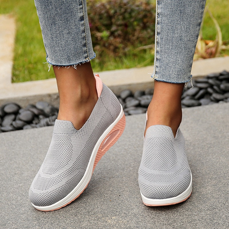 [W-Zapato] Zapatos Planos De Suela Gruesa Para Mujer Zapatillas Informales De Malla Para Caminar, Mocasines Sin Cordones