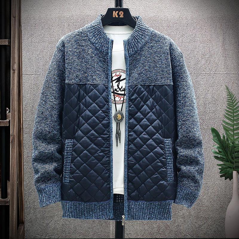 Chaqueta de punto de manga larga informal con bolsillo inclinado de algodón de punto con cremallera para hombre - MXbueno