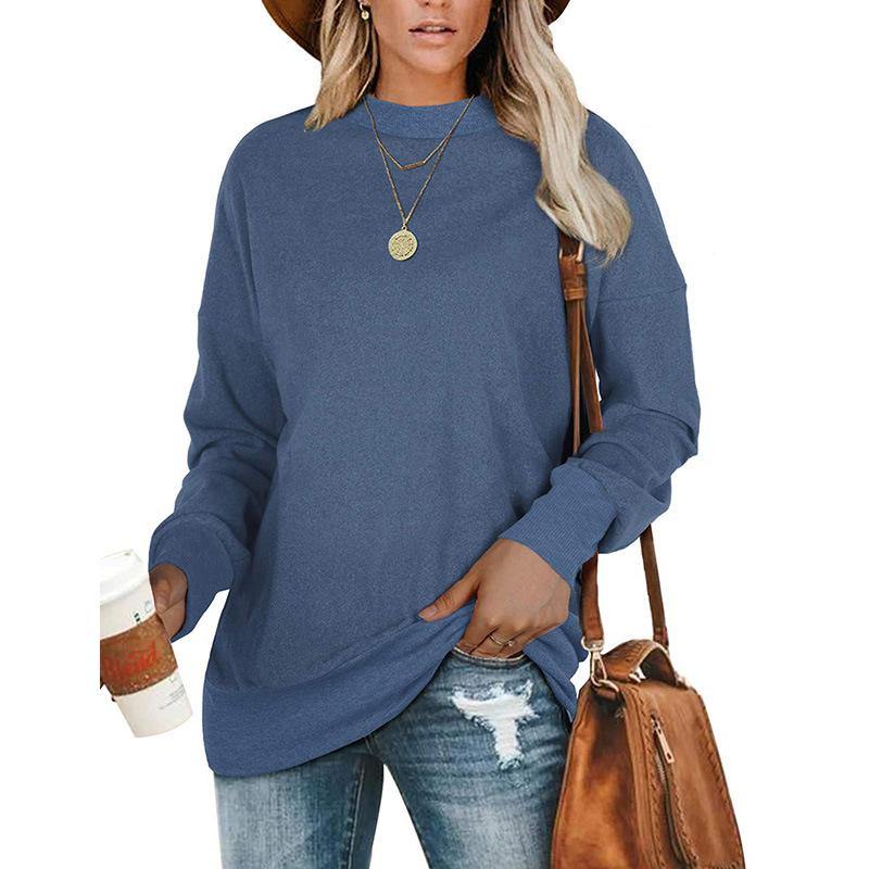 Camiseta de lana de manga larga de color sólido con cuello redondo - MXbueno