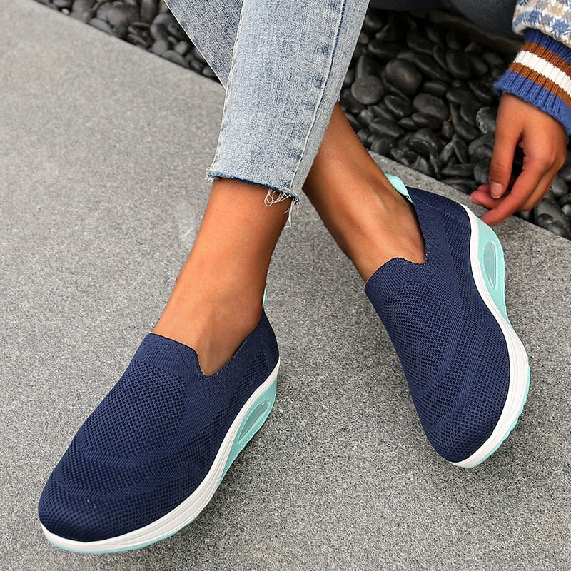 [W-Zapato] Zapatos Planos De Suela Gruesa Para Mujer Zapatillas Informales De Malla Para Caminar, Mocasines Sin Cordones