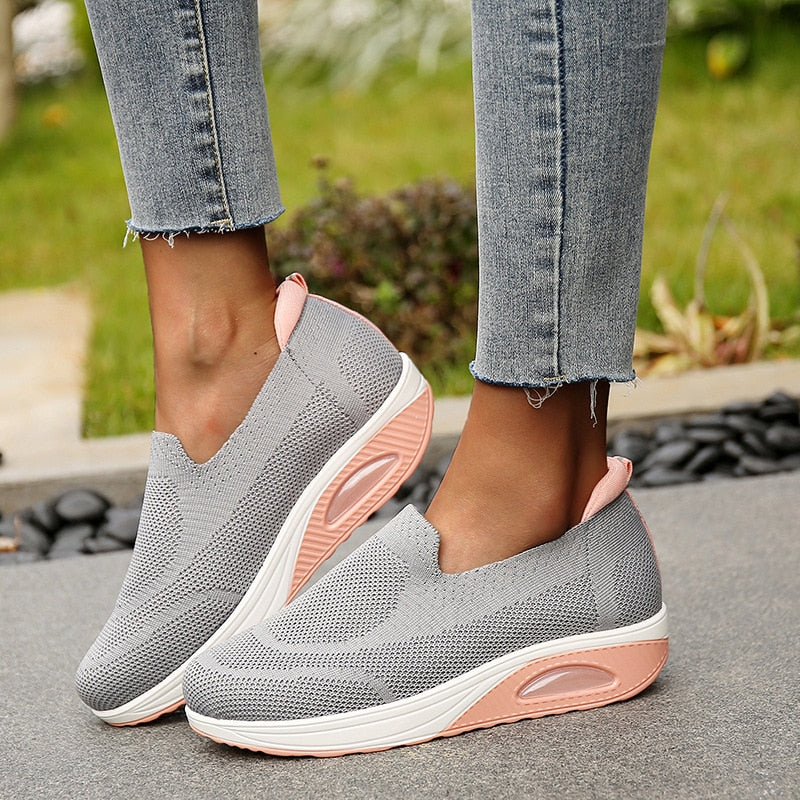 [W-Zapato] Zapatos Planos De Suela Gruesa Para Mujer Zapatillas Informales De Malla Para Caminar, Mocasines Sin Cordones