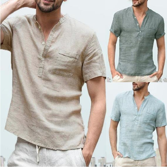 Camiseta de lino de color puro ligera y transpirable