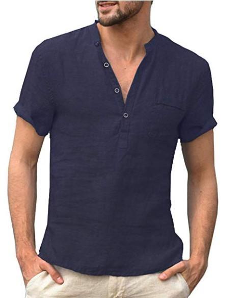 Camiseta de lino de color puro ligera y transpirable