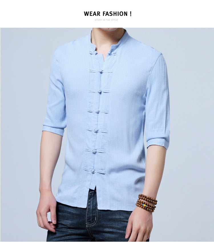 Camisa Fidenzio de lino con el estilo de tradición japón