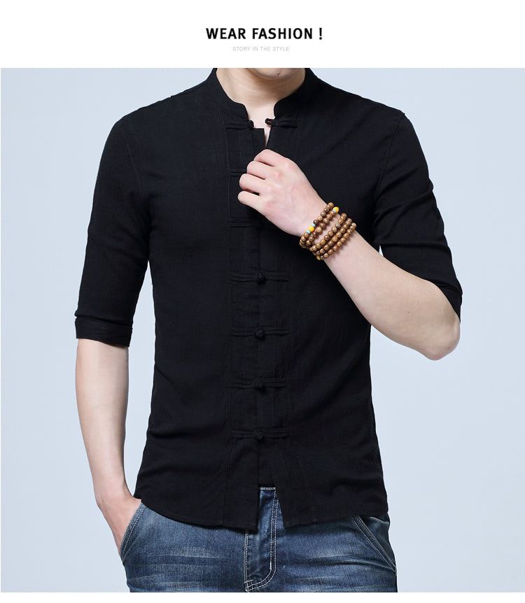 Camisa Fidenzio de lino con el estilo de tradición japón
