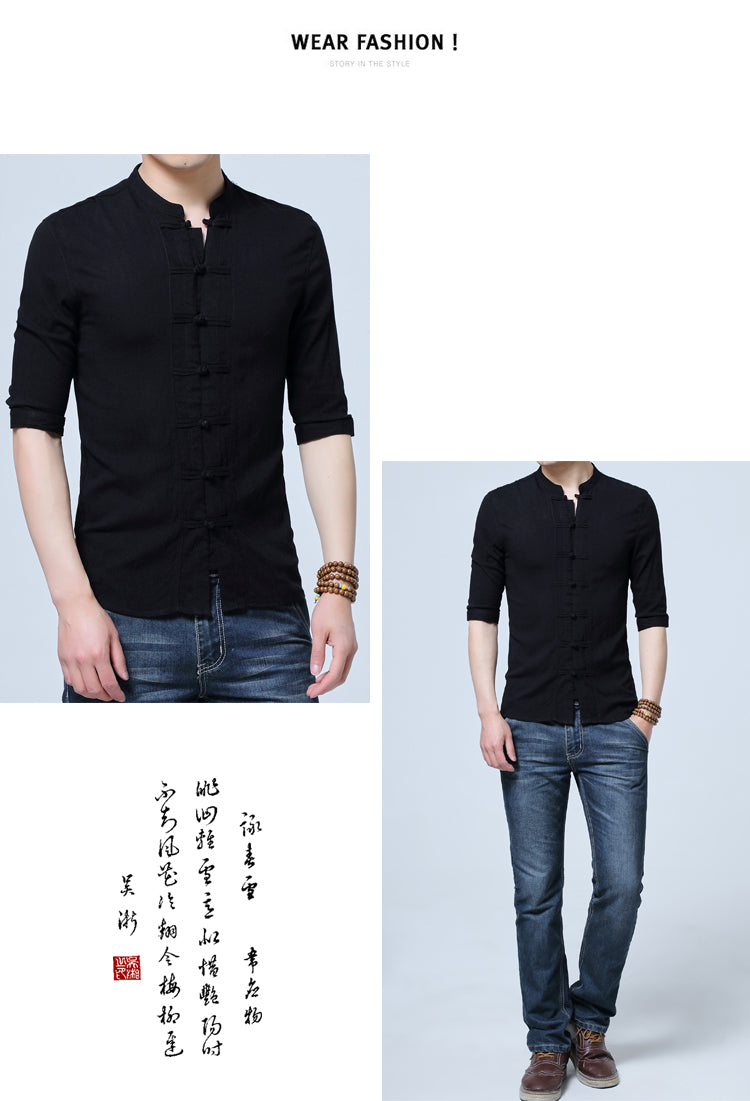 Camisa Fidenzio de lino con el estilo de tradición japón