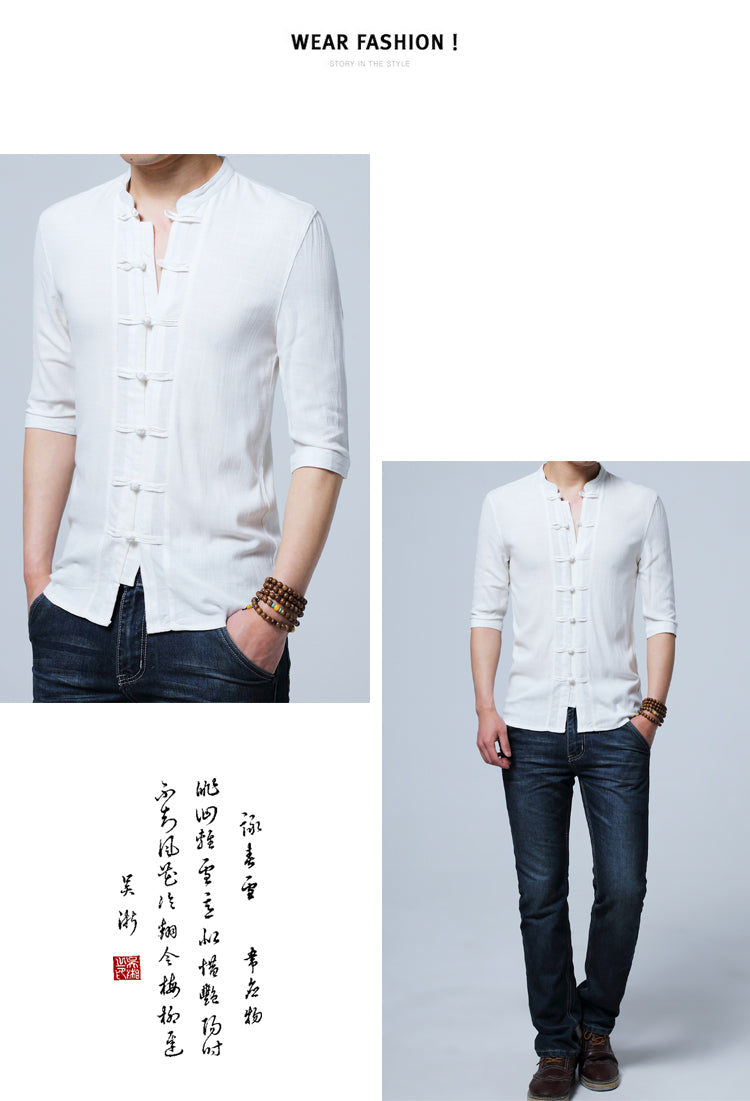 Camisa Fidenzio de lino con el estilo de tradición japón
