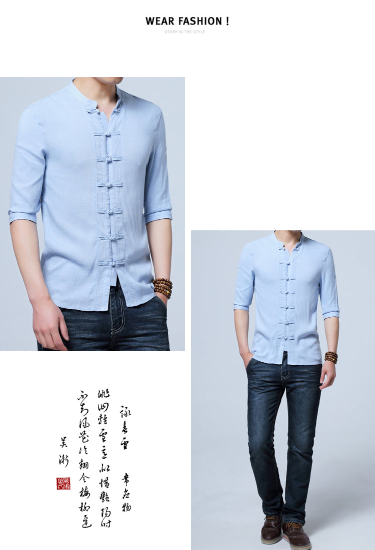 Camisa Fidenzio de lino con el estilo de tradición japón