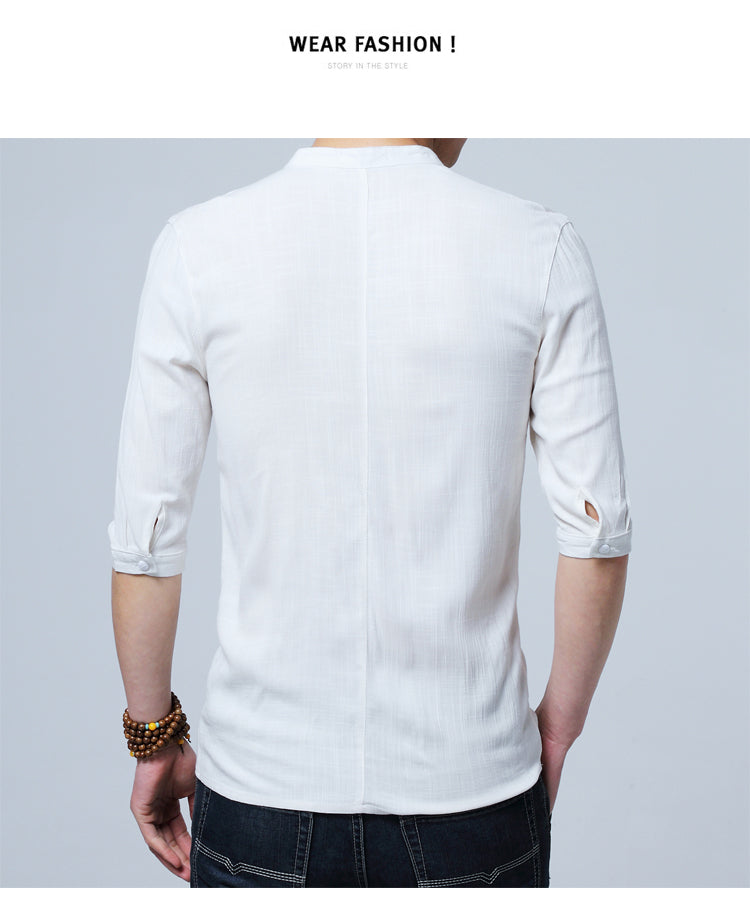 Camisa Fidenzio de lino con el estilo de tradición japón