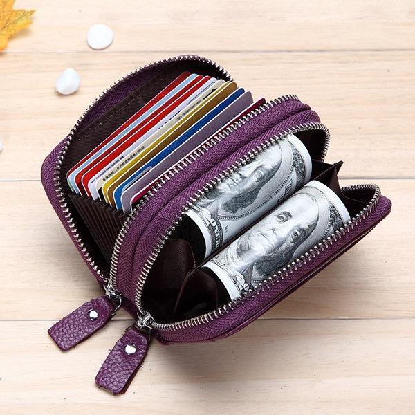 RFID ANTIMAGNETIC GENUINE LEATHER 11 COLORS 11 CARD SLOTS CARD HOLDER PURSE - MXbueno