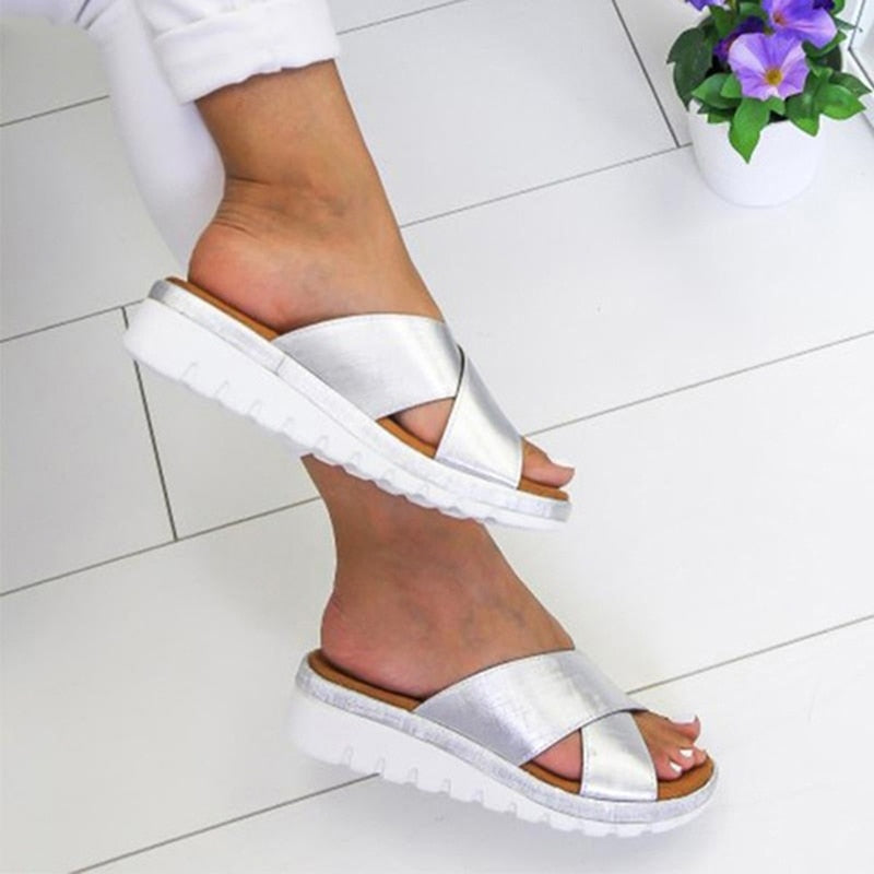 Sandalias de corrección de dedo gordo casuales de dama de plataforma cómoda