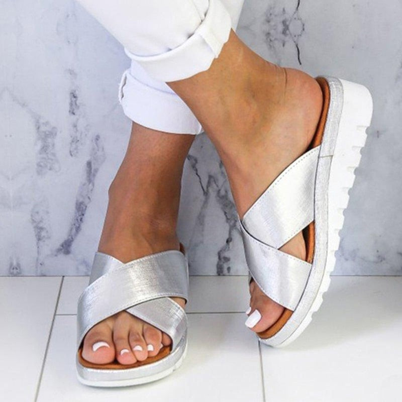 Sandalias de corrección de dedo gordo casuales de dama de plataforma cómoda