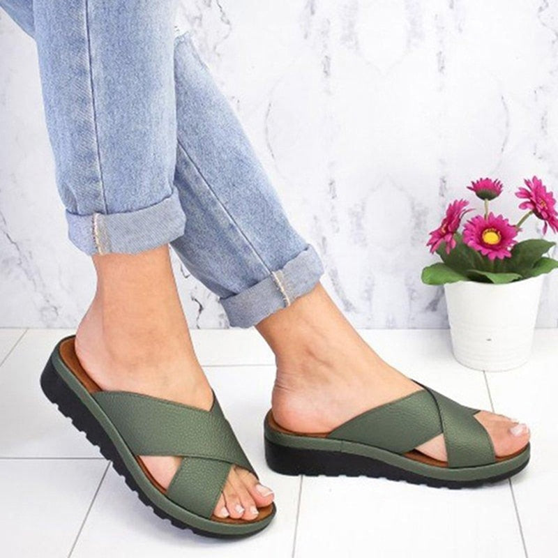 Sandalias de corrección de dedo gordo casuales de dama de plataforma cómoda