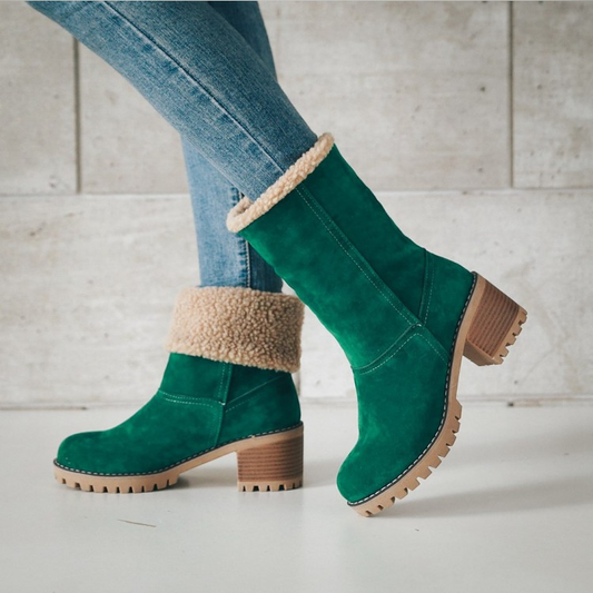 Botas De Algodón De Tubo Medio Tacón Grueso Tacón Alto - MXbueno