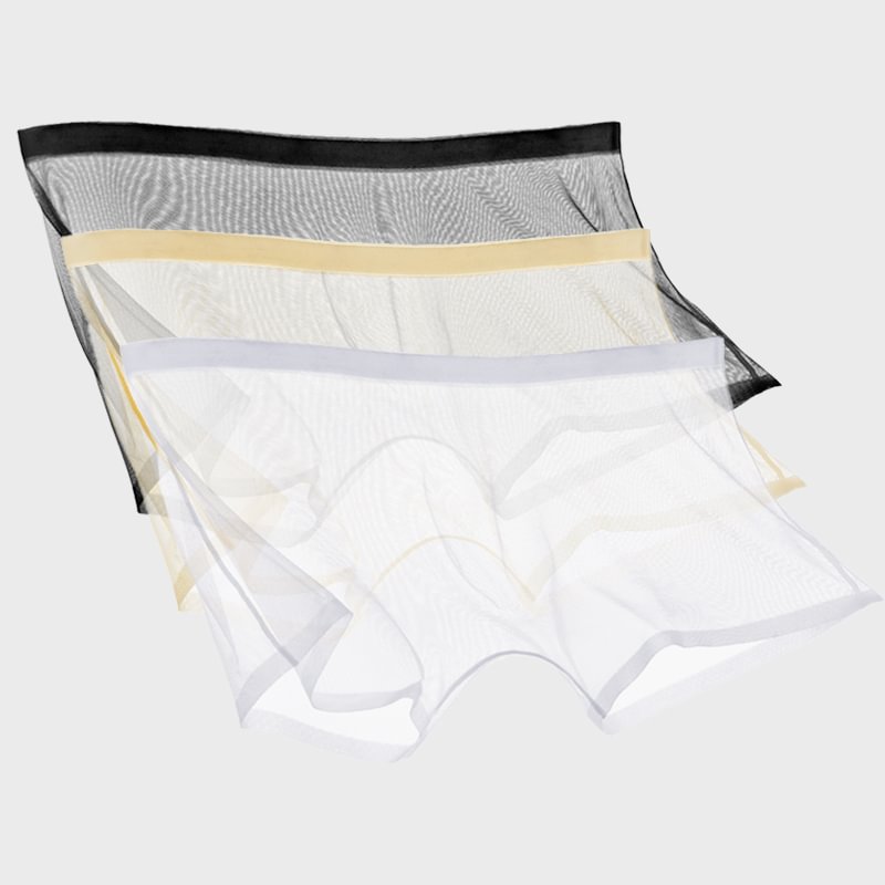 [M-Ropa Interior] Pantalones Cortos De Boxeo Transparentes Con Malla Sexy De Seda De Hielo
