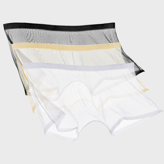 [M-Ropa Interior] Pantalones Cortos De Boxeo Transparentes Con Malla Sexy De Seda De Hielo