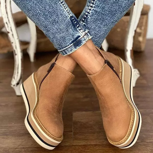 Botines Con Cuña De Colores Sólidos Premium Para Mujer
