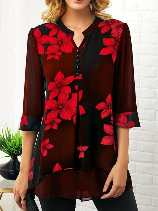 ¡VENTA!   Blusa con estampado floral y detalle de botones
