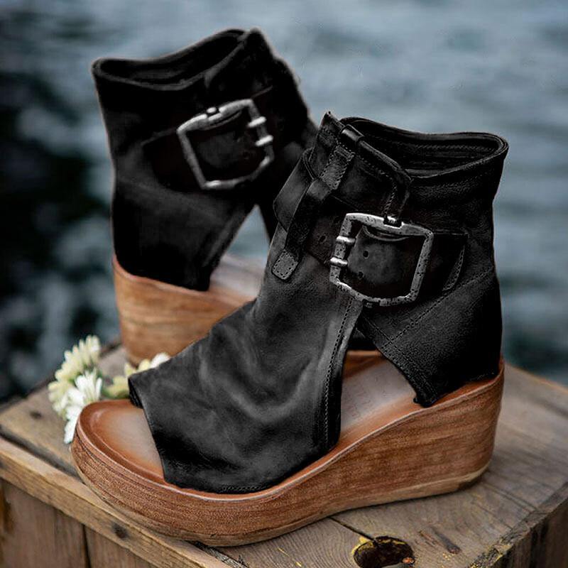 Sandalias de cuña con hebilla cómoda Boho para mujer - MXbueno