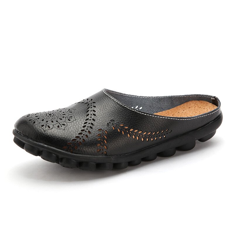 Sandalias De Soporte De Pie De Suela Suave De Cuero De Moda De Otoño
