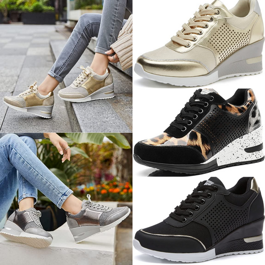 [W-Zapato] Zapatos De Mujer De Encaje Delantero Con Malla De Cuña De Ocio De Cabeza Redonda En Verano