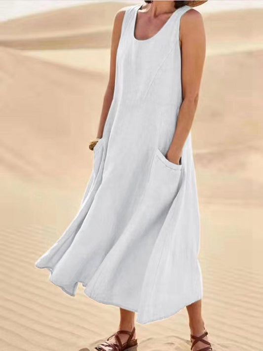 [W-Ropa] Vestido De Algodón Sin Mangas Para Mujeres