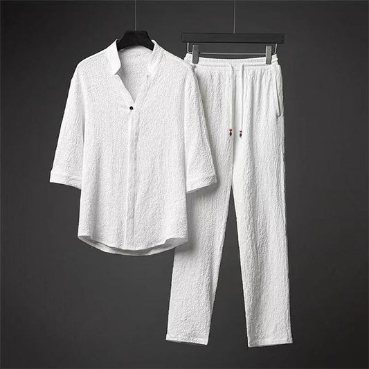 [M-Ropa] Conjunto De Traje Holgado Ligero De Lujo Fino De Algodón Y Lino Transpirable Para Hombre