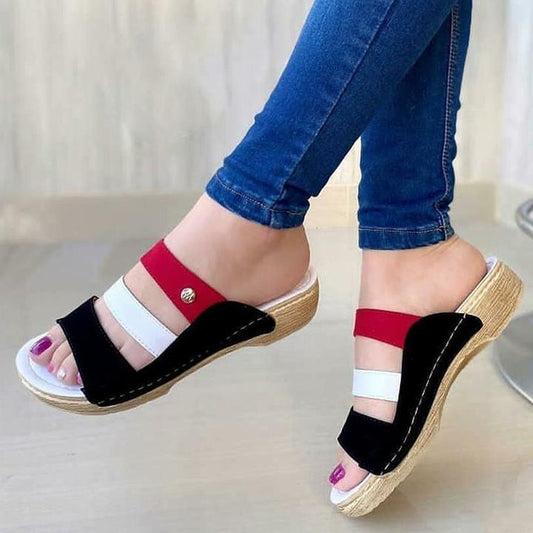 Pantuflas cómodas en bloque de color con cuña para mujer