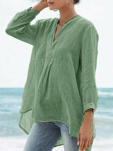 Blusa Holgada Informal Con Cuello En V Para Mujer De Colores Sólidos
