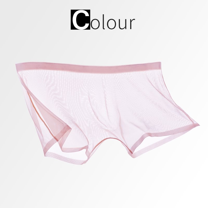 [M-Ropa Interior] Pantalones Cortos De Boxeo Transparentes Con Malla Sexy De Seda De Hielo