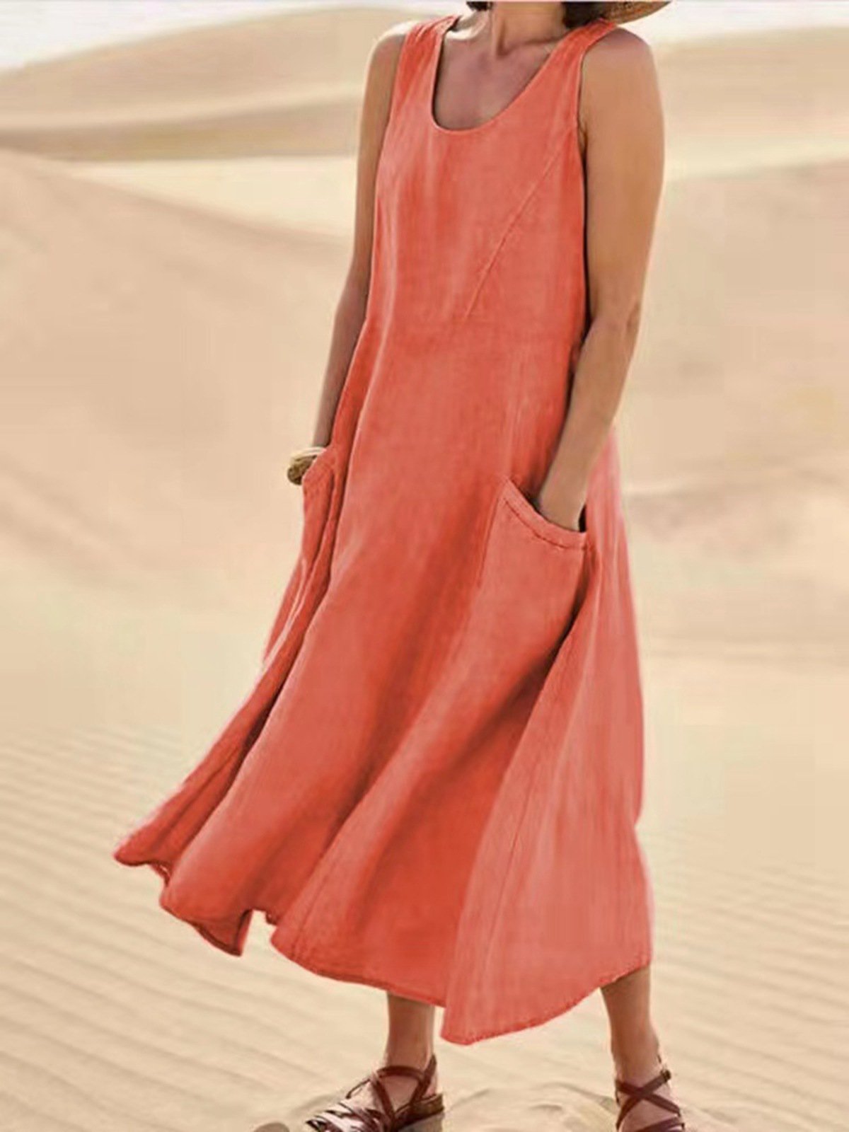[W-Ropa] Vestido De Algodón Sin Mangas Para Mujeres