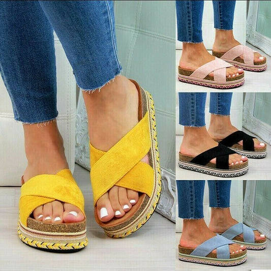 Sandalias De Playa Con Plataforma Cruzada Para Mujer