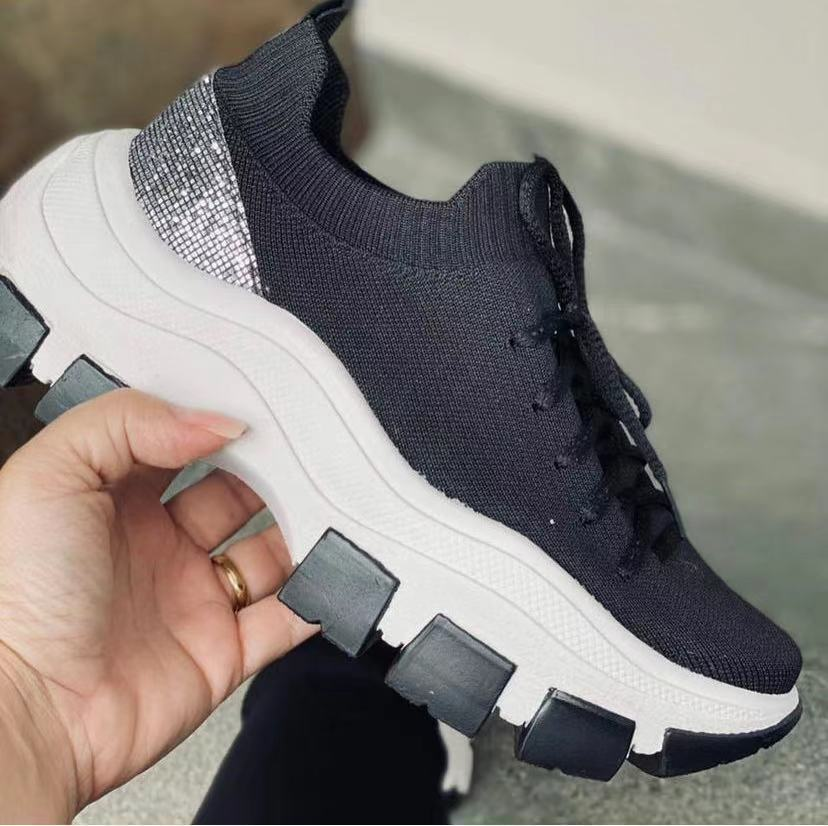 Zapatos Deportivos Con Plataforma Y Cordones De Lentejuelas Para Mujer