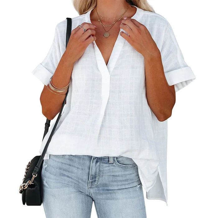 [W-Ropa] 🔥Camiseta De Verano Mujer Escote Pico Transpirable Y Cómoda